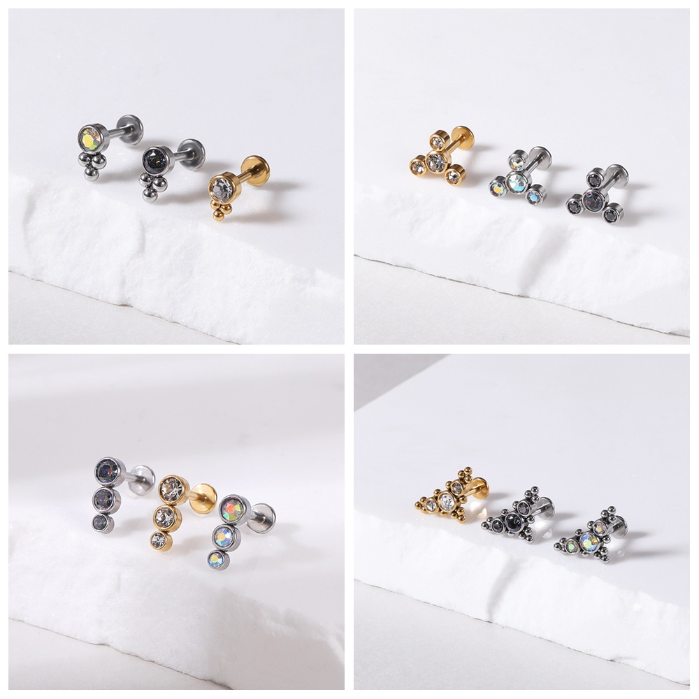 1 PC Anting Stud Tindik Bibir Telinga Bentuk Bola Keong Kristal Bahan Stainless Steel Warna Emas