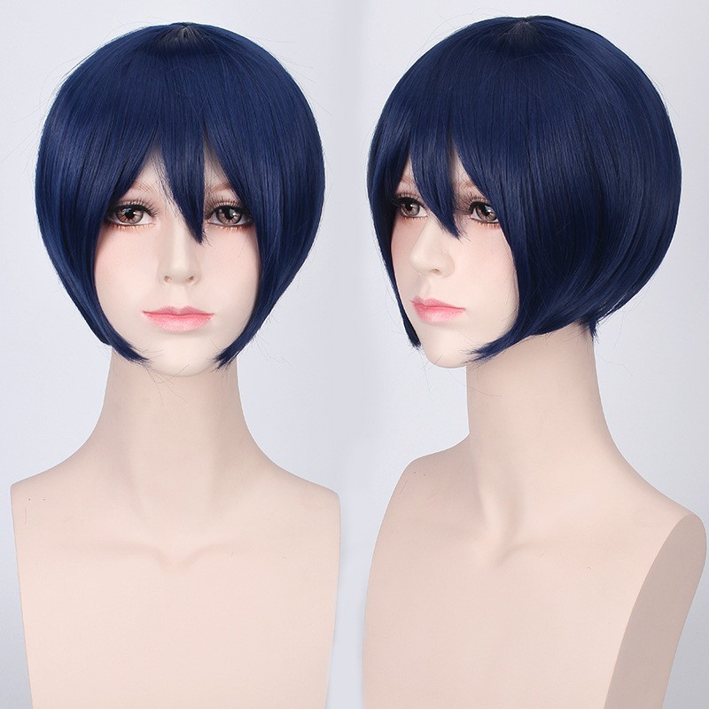 K047-13 BLUE BLACK wig base cowok pendek cosplay rambut palsu 30 cm hitam abu daily