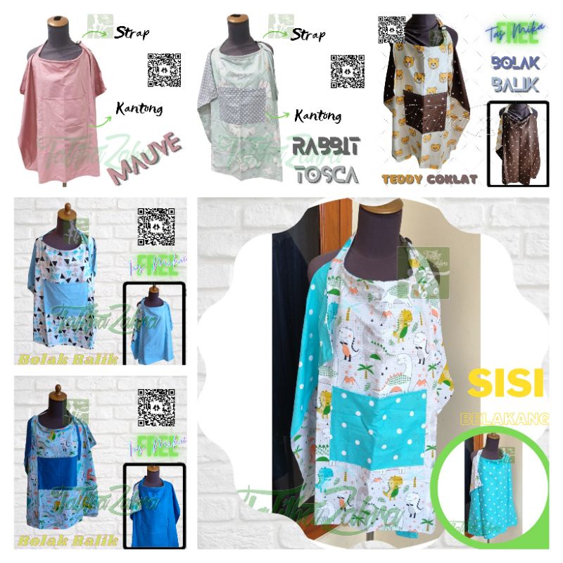 READY STOCK/PASTI ORIGINAL/PASTI READY Apron Menyusui Nursing Cover Double Layer Katun Bolak Balik Free tas mika