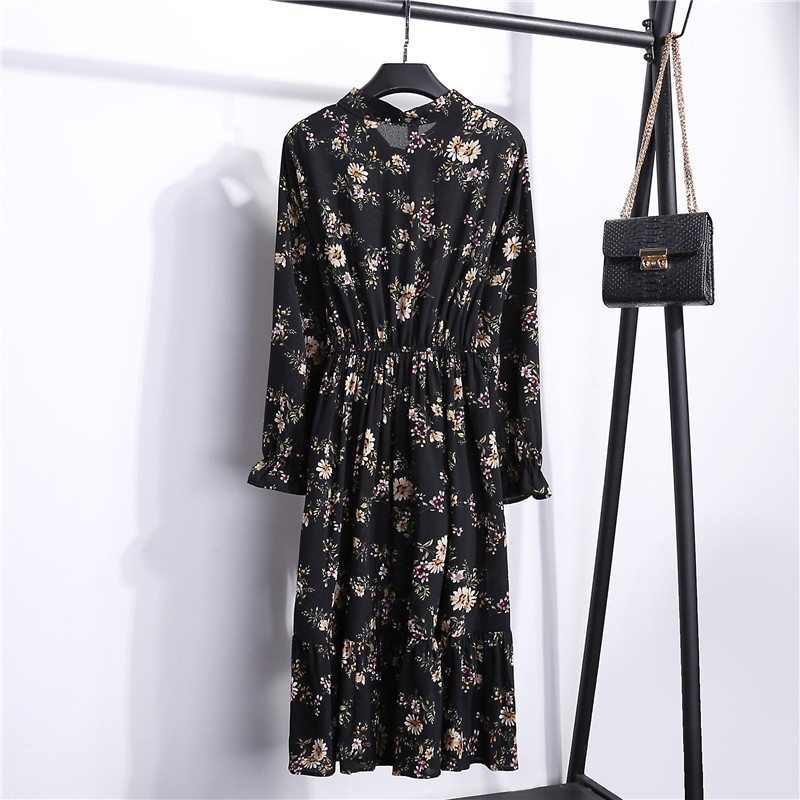 [CUCI GUDANG]Dress Maxi midi Gaun sifon cetak sederhana wanita Korea yang baru diimpor panjang modern korean style-3
