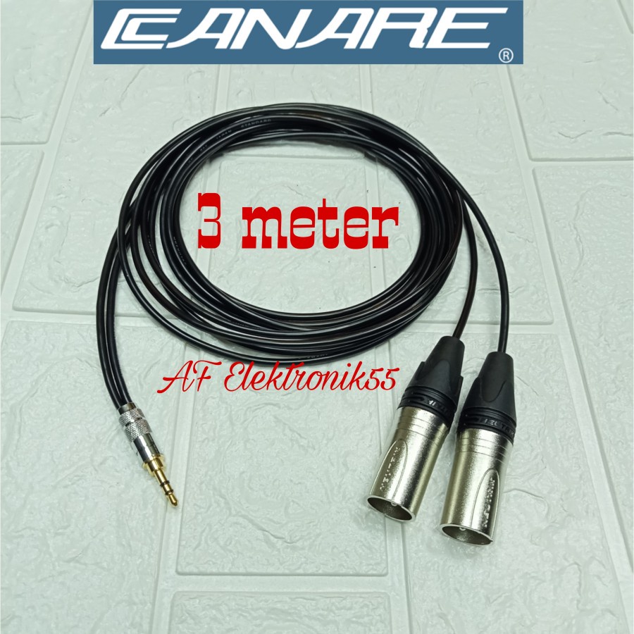Kabel Audio Canare Kecil Jack Akai Mini 3.5 MM To 2 XLR Male 3 Meter