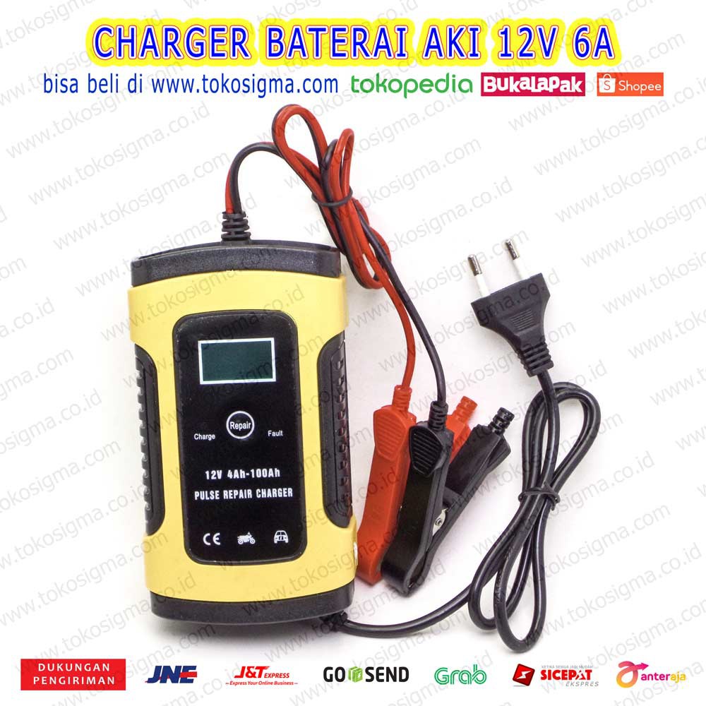 CHARGER AKI MOBIL CAS BATERAI KERING BASAH MOTOR 12V 6A LCD REPAIR PULSE
