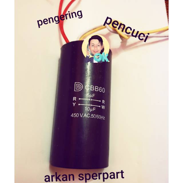 Kapasitor mesin cuci /kapasitor mesin cuci 6+10uf