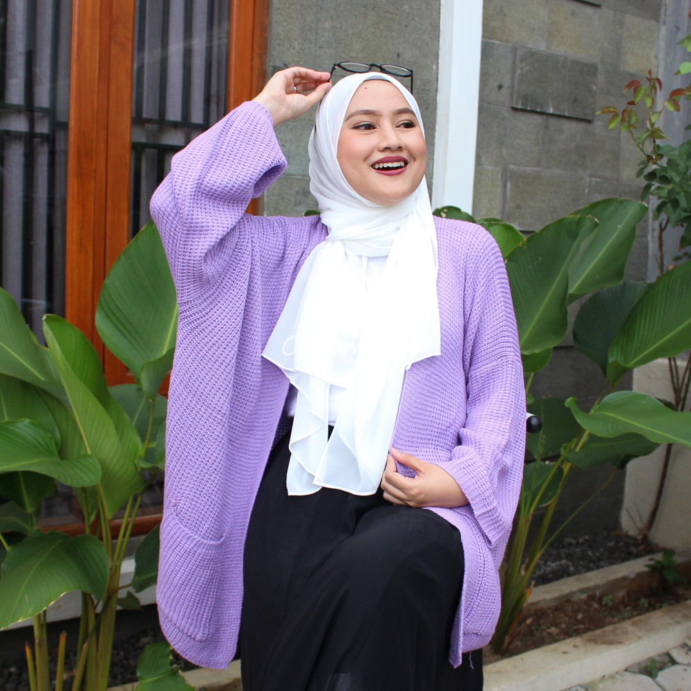 (REALPICT)Kardigan Oversize Rajut Wanita-LILAC