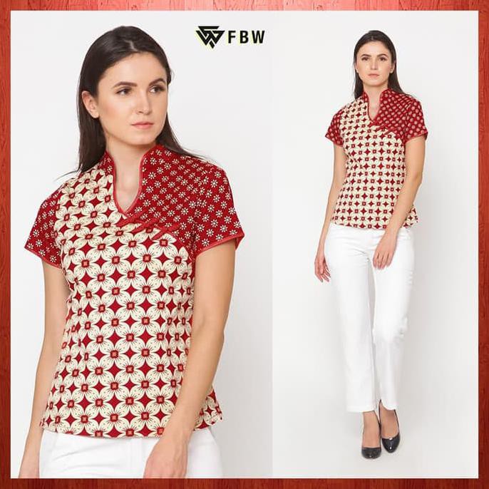 KUALITAS BAGUS BLOUSE BATIK IMLEK - FBW SHANGHAI CHEONGSAM BATIK BLOUSE - KAWUNG PUTIH, M KEKINIAN