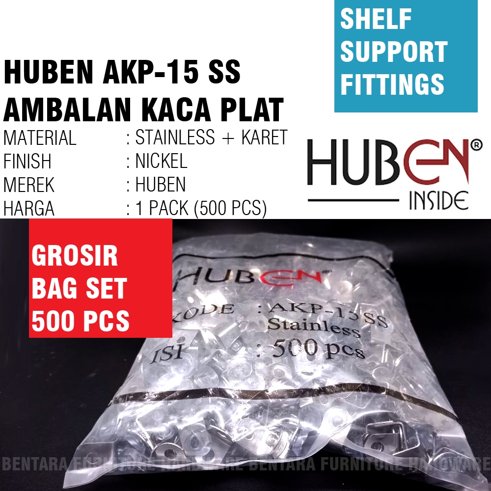 (GROSIR) HUBEN AKP-15 SS STAINLESS FITTING AMBALAN KOP KACA - GLASS SHELF SUPPORT (500 PCS)