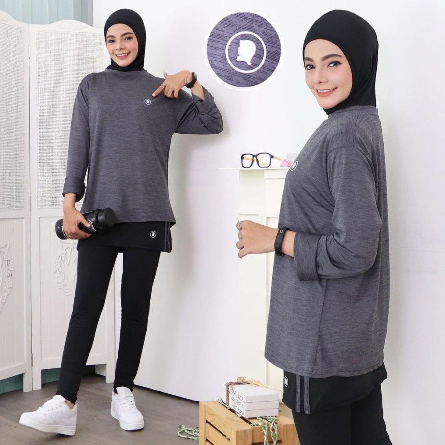Setelan Olahraga Sport Sporty Wanita 3 pcs Set (Hijab, Atasan, Legging Rok) Cewek Perempuan Kekinian