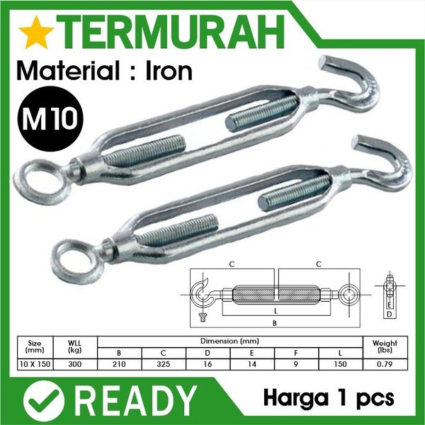 Jual turnbuckle m10 spanscrup spanskrup Jarum Keras Hook Eye span skrup