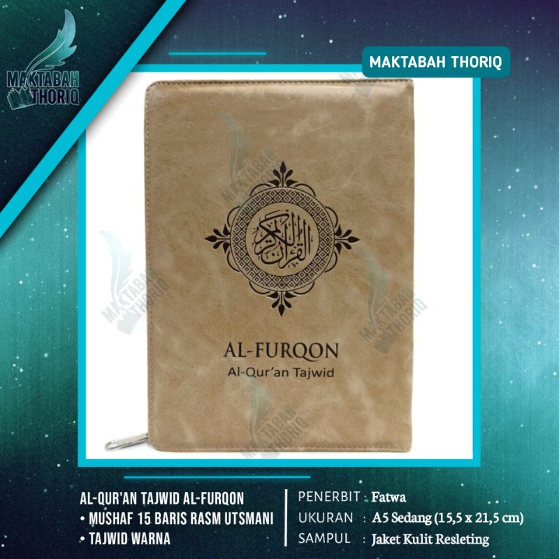 Alquran Mushaf Tajwid Al Furqon Tajwid warna A5 Resleting Kulit