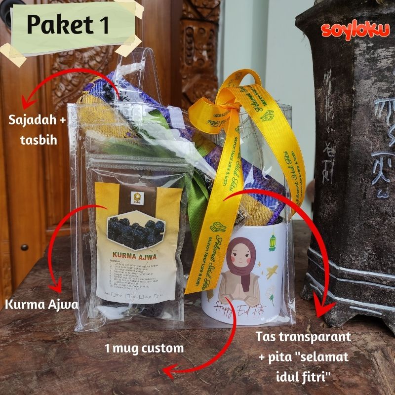 

Parcel Lebaran Hampers Idul Firtri Idul Adha Mug Custom Kurma Sajadah Fox's THR