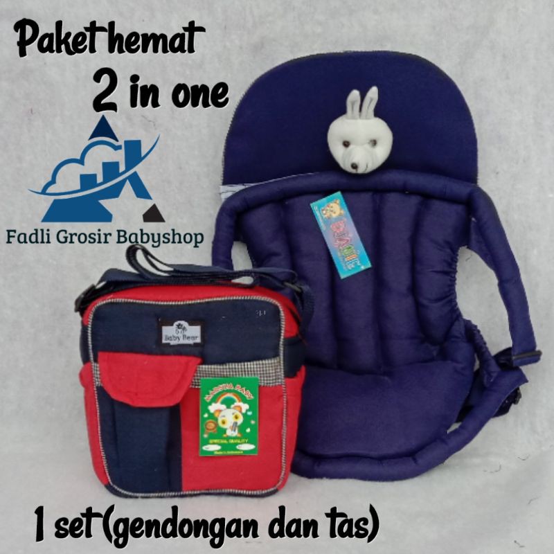 paket hemat gendongan depan bayi boneka dan tas bayi marsya (2 in 1)