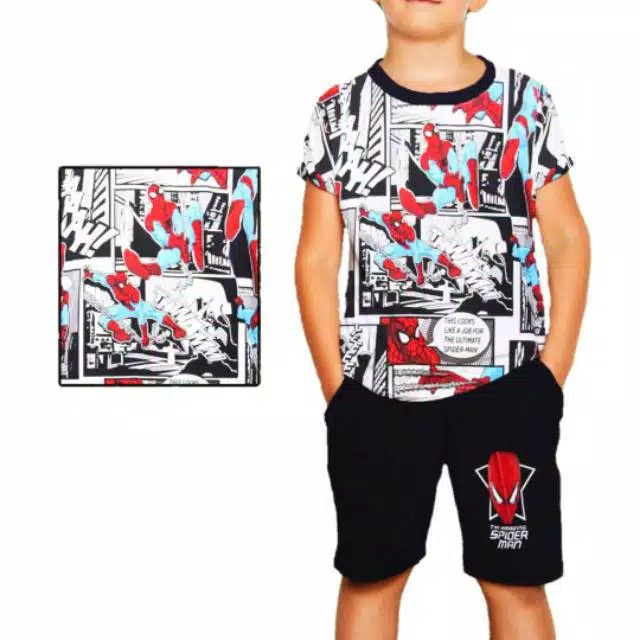 Setelan anak spiderman koran / BAJU ANAK SPIDERMAN KORAN LENGAN PENDEK