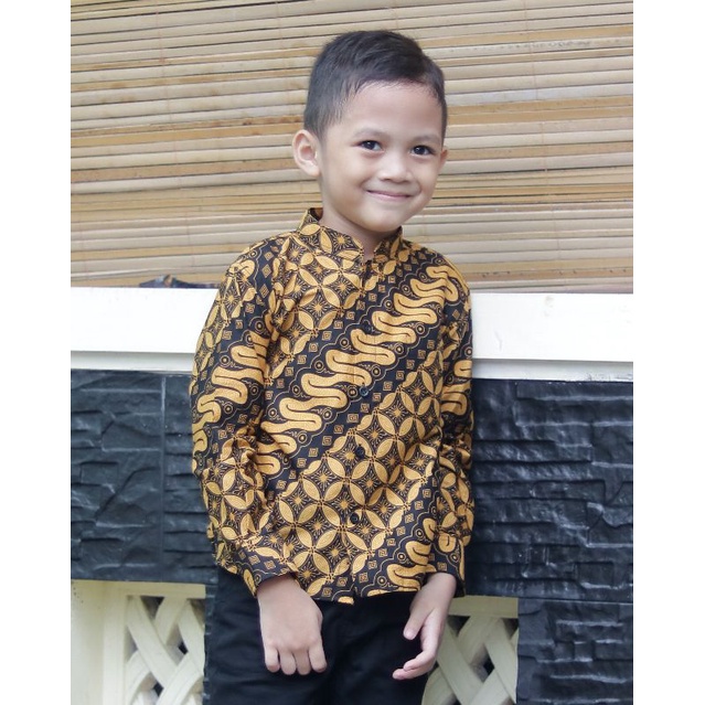 BatikBule Kemeja Batik Anak Slimfit Motif Casual Classic Warna Kuning