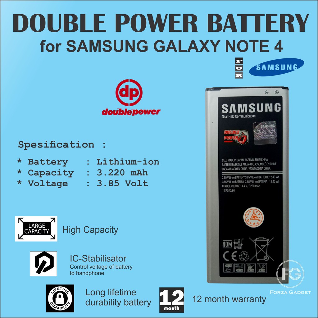 BATTERY DOUBLE POWER SAMSUNG NOTE 4  N910 3220MAH