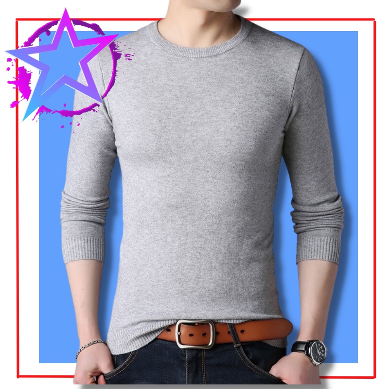 Sweater Rajut Pria Korea Bahan Tebal Oblong Creawneck Polos