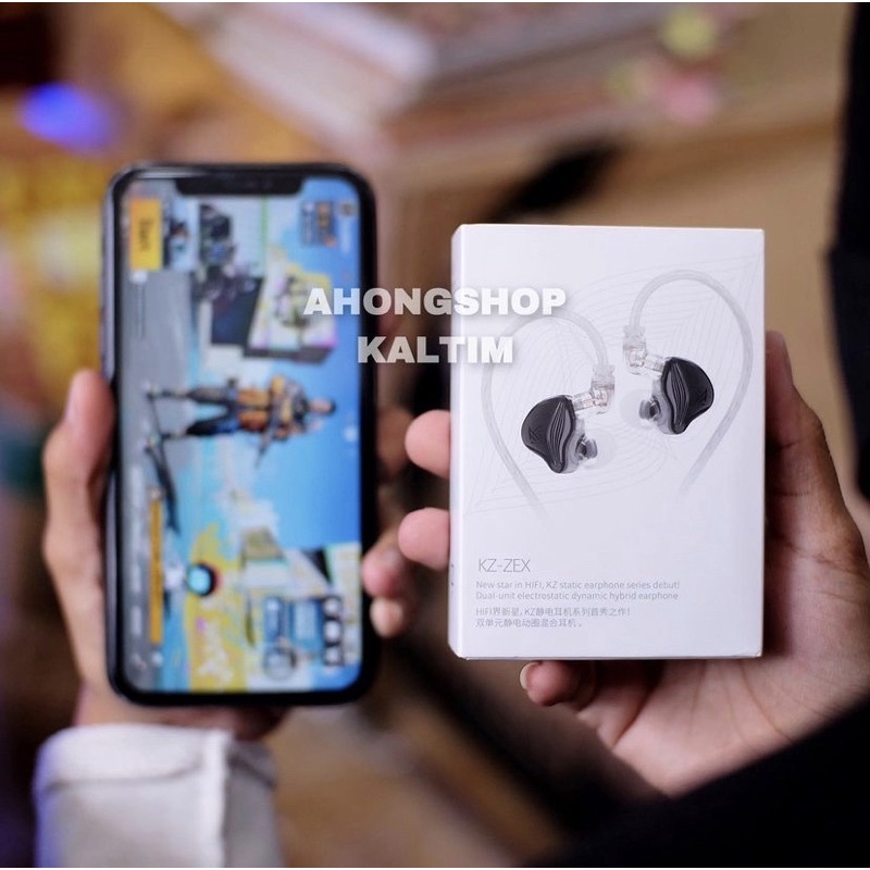 KZ ZEX In-ear Headphones - Driver Hybrid 10mm, Kabel Silver Plated dengan Mikrofon, Pilihan Warna Hitam, Abu-abu, dan Pink