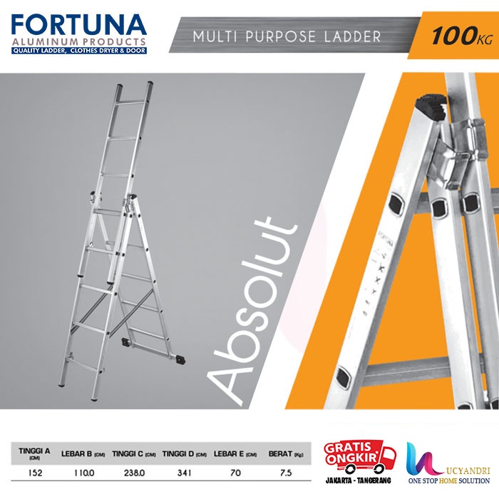 Tangga Lipat Multipurpose ALUMINIUM PREMIUM ABSOLUT 152 CM FREE ONGKIR