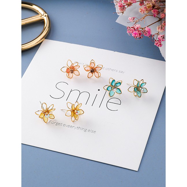 LRC Anting Tusuk  Fashion S925 Silver Needle Hollow Crystal Three-dimensional Small Lotus F6243X