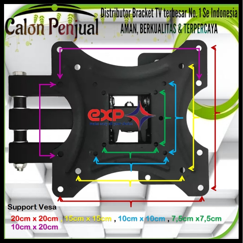 Bracket TV TOSHIBA 14 s/d 43 inch 6 ARAH FULL BESI SUPER KOKOH GARANSI 100% ORI