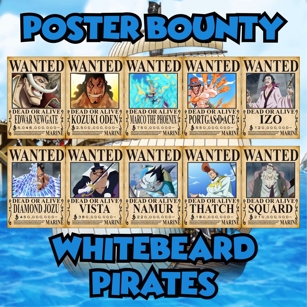 Poster Bounty Anime One Piece Yonko/Yonkou SHIROHIGE WHITEBEARD PIRATES Edward Newgate [10 PCS]