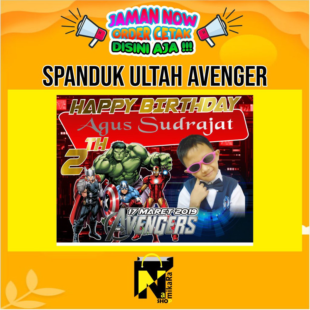Banner Spanduk Backdrop Ulang Tahun Anak Custom tema Avenger ukuran 2mx1m / banner ulang tahun anak 