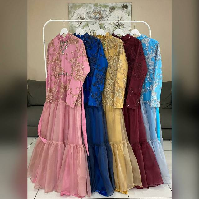Gamis tile kombinasi organza/gaun pesta muslim/dress pesta/gamis akad