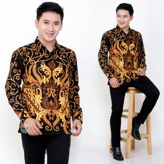 Baju Kemeja Hem Batik Atasan Pria Lengan Panjang Seragaman Sogan Motif jogja Cirebon