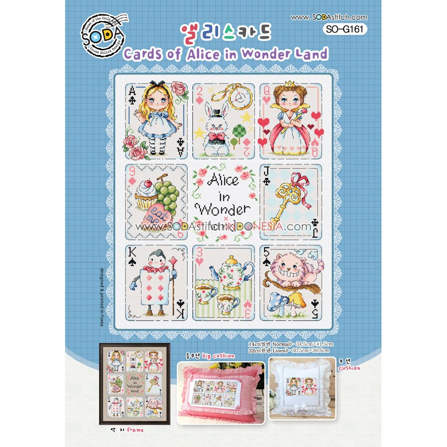 Paket DIY Craft Sulam Kristik Strimin Cross Stitch Sodastitch SO-G161 - Cards Of Alice In Wonderland