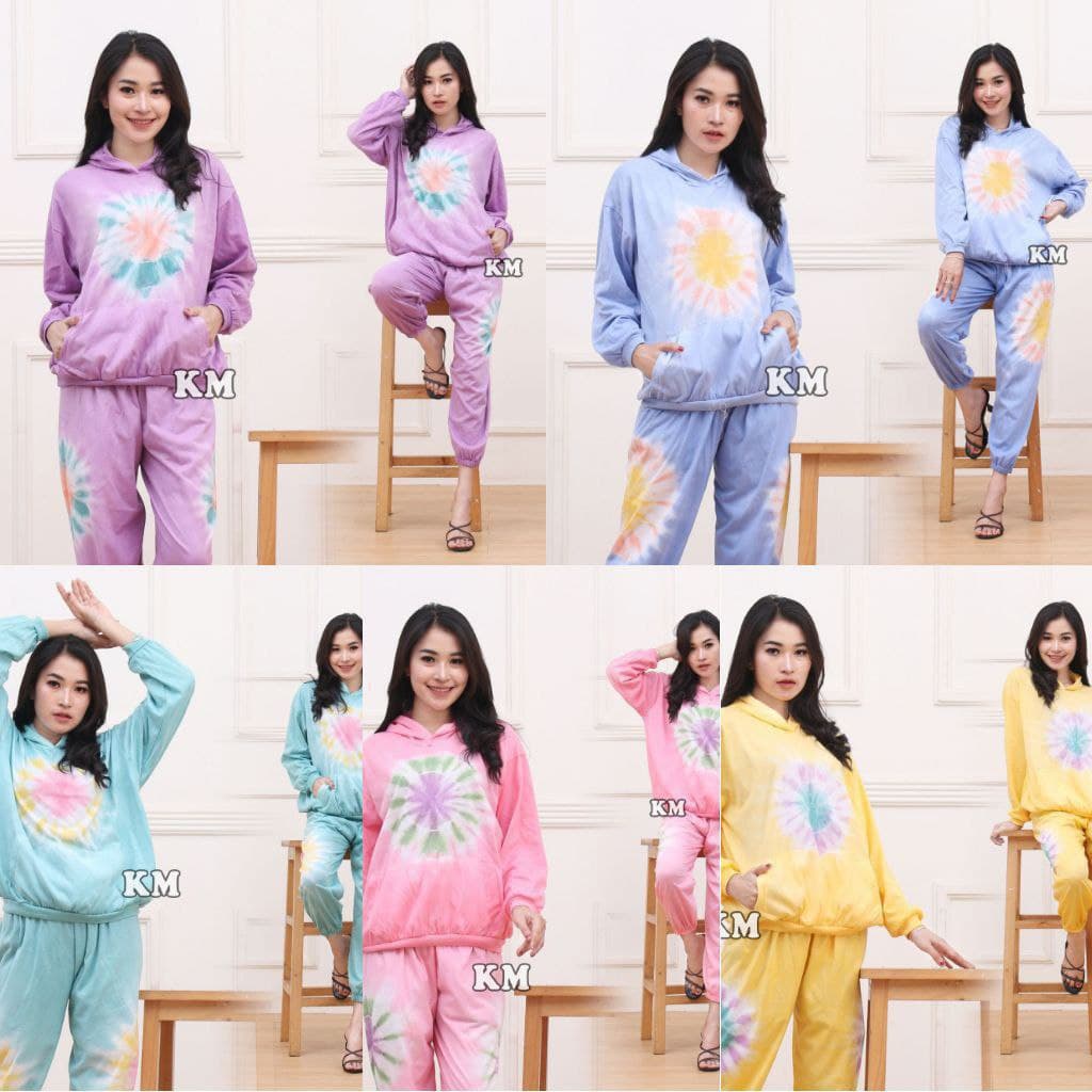 [Sweater Pullover] One Set Hoodie Tye Die | Setelan Panjang Wanita Model Kekinian