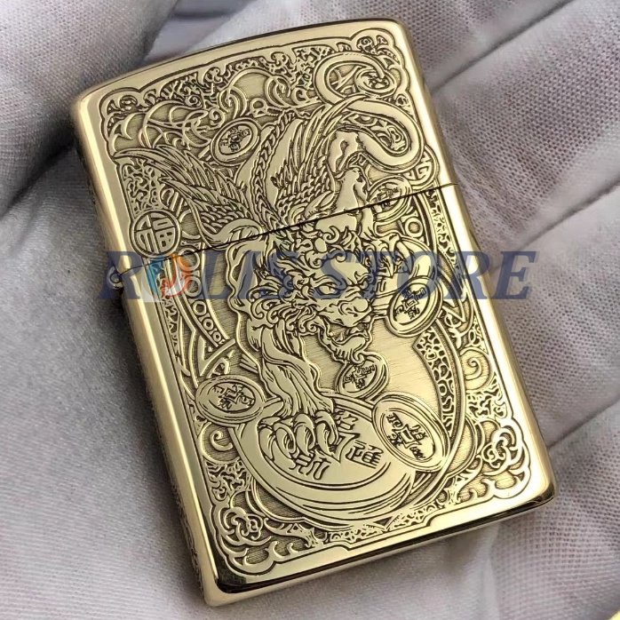 COD- Korek Zippo Gold Full Grafir Dragon Killer Limited High Quality Super Premium Made In Usa - Free Box