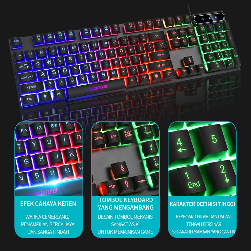 Keyboard Dan Mouse Gaming Set Cahaya Warna-warni Keyboard Cadeve9122/Set Keyboard dan Mouse Kabel Rumah Tangga Kantor Bisnis Yang Modis ZGB Q9