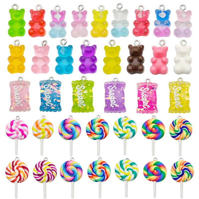 32pcs Permen Gummy Bear Bahan Resin Untuk Gelang / Kalung / Anting Charms