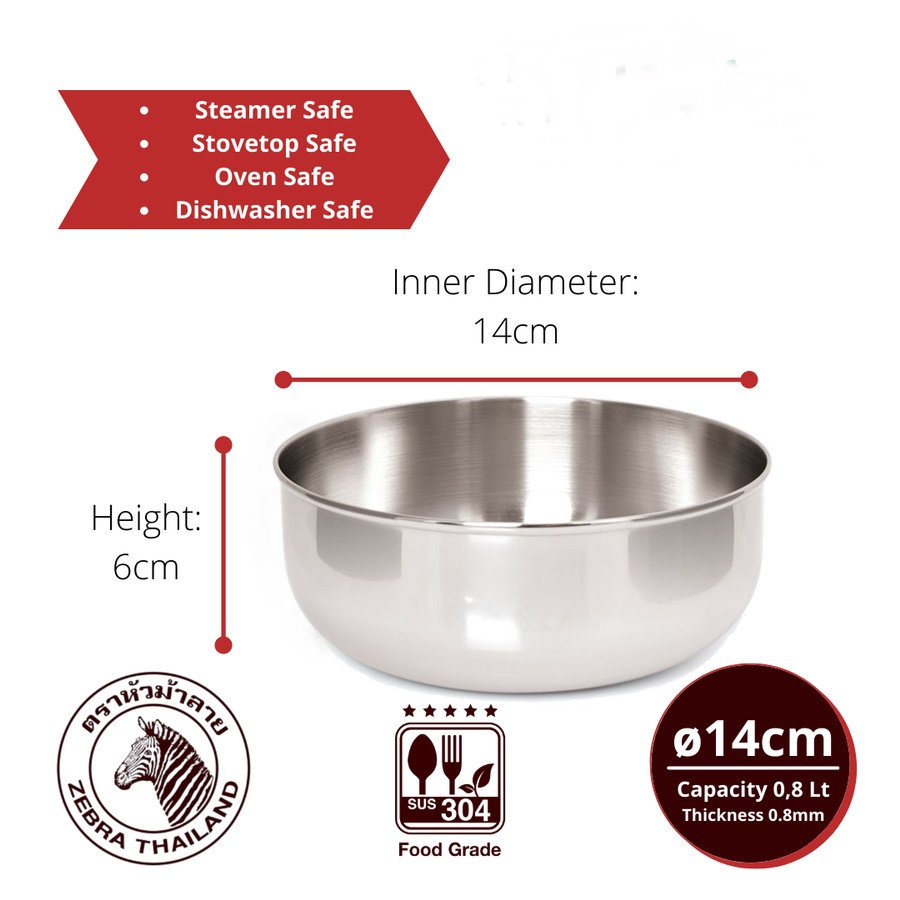 ZEBRA WATER BOWL 14 CM 111014- MANGKOK KOBOKAN - MANGKOK STAINLESS