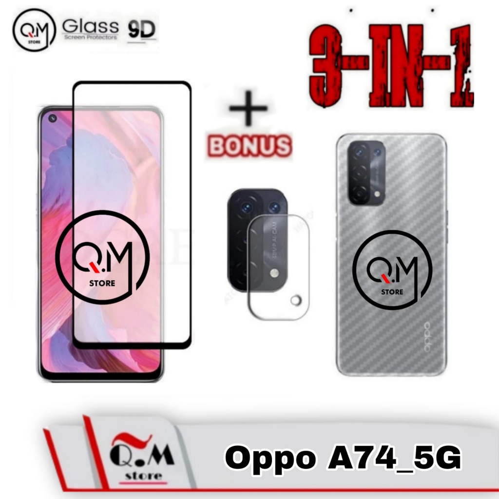 Paket 3 in1 Tempered Glass Layar  Oppo A74 5G / A55 4G / A54 / A74 4G / A95 / A96 / A76 / A36 / A33 / A16 / A16E / A15 / A15S / A91 / A31 / A5 / A9 2020 / A52 / A92 2020 Screen Guard Anti Gores Pelindung Layar