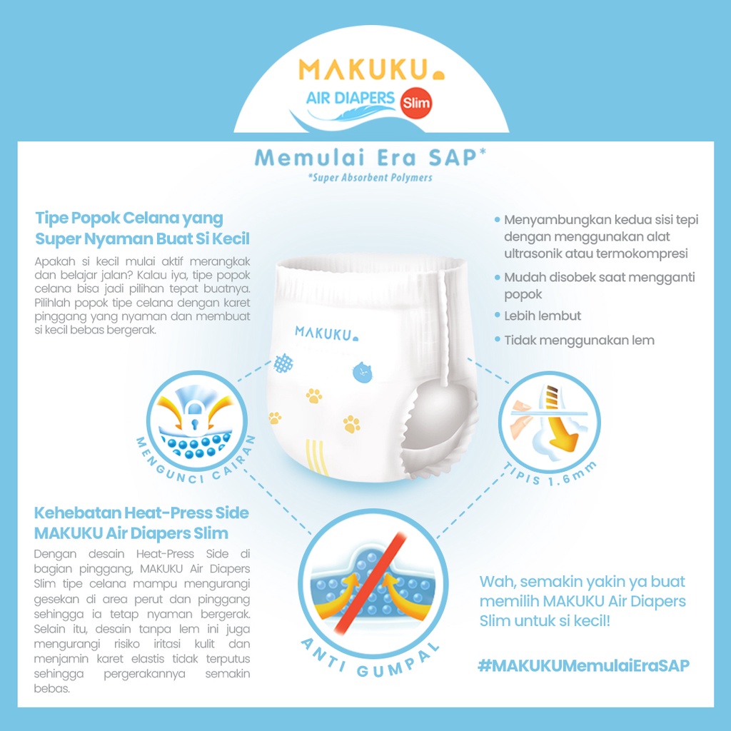 Makuku Popok Comport I Popok Anak 100% Sap I Tipis I Mengunci Cairan I Anti Gumpal I Popok Anak Viral Pampers