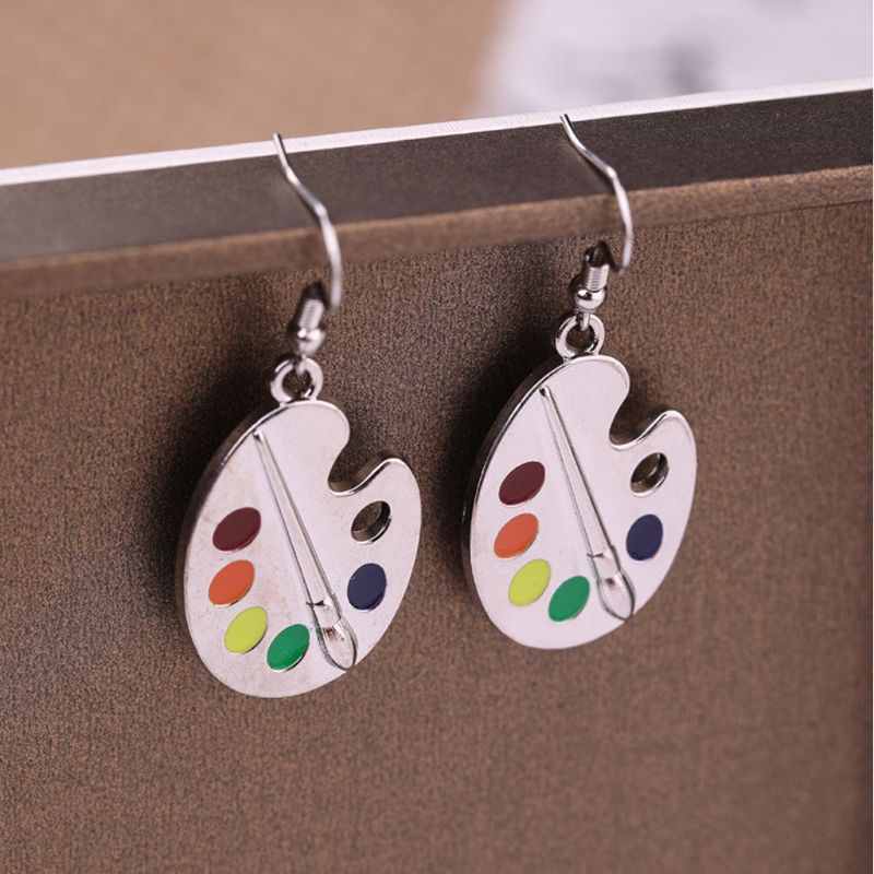 SIY  1 Set Paint Brush And Colorful Paint Palette Drop Earrings Necklace Jewelry Set Artist Painter Women Fashion Jewelry