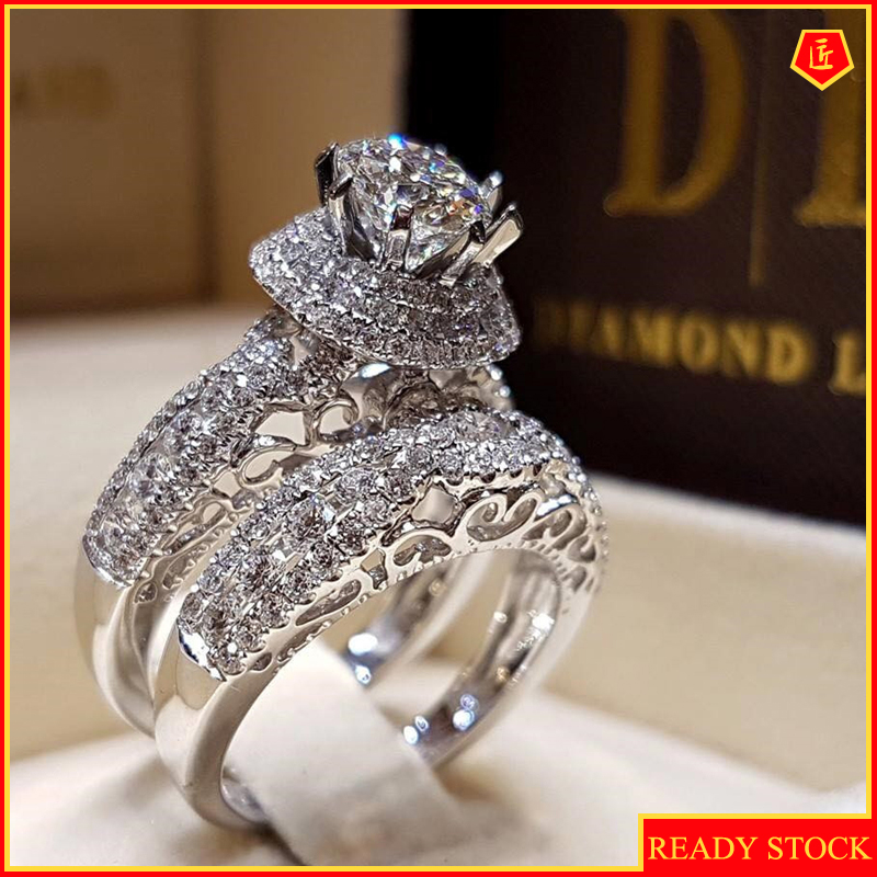 [Ready Stock]New Double Diamond Luxury Ring