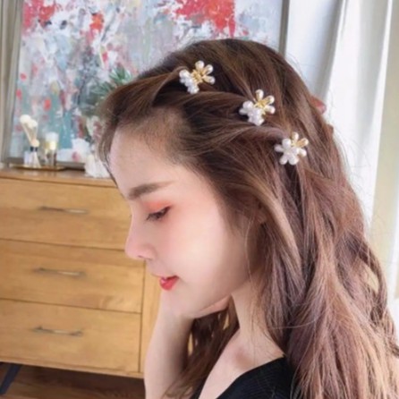 Jepit Rambut Elegan Motif Bunga Daisy dengan Mutiara - Jepit Poni Ornamen Mini Hair Claw Clips