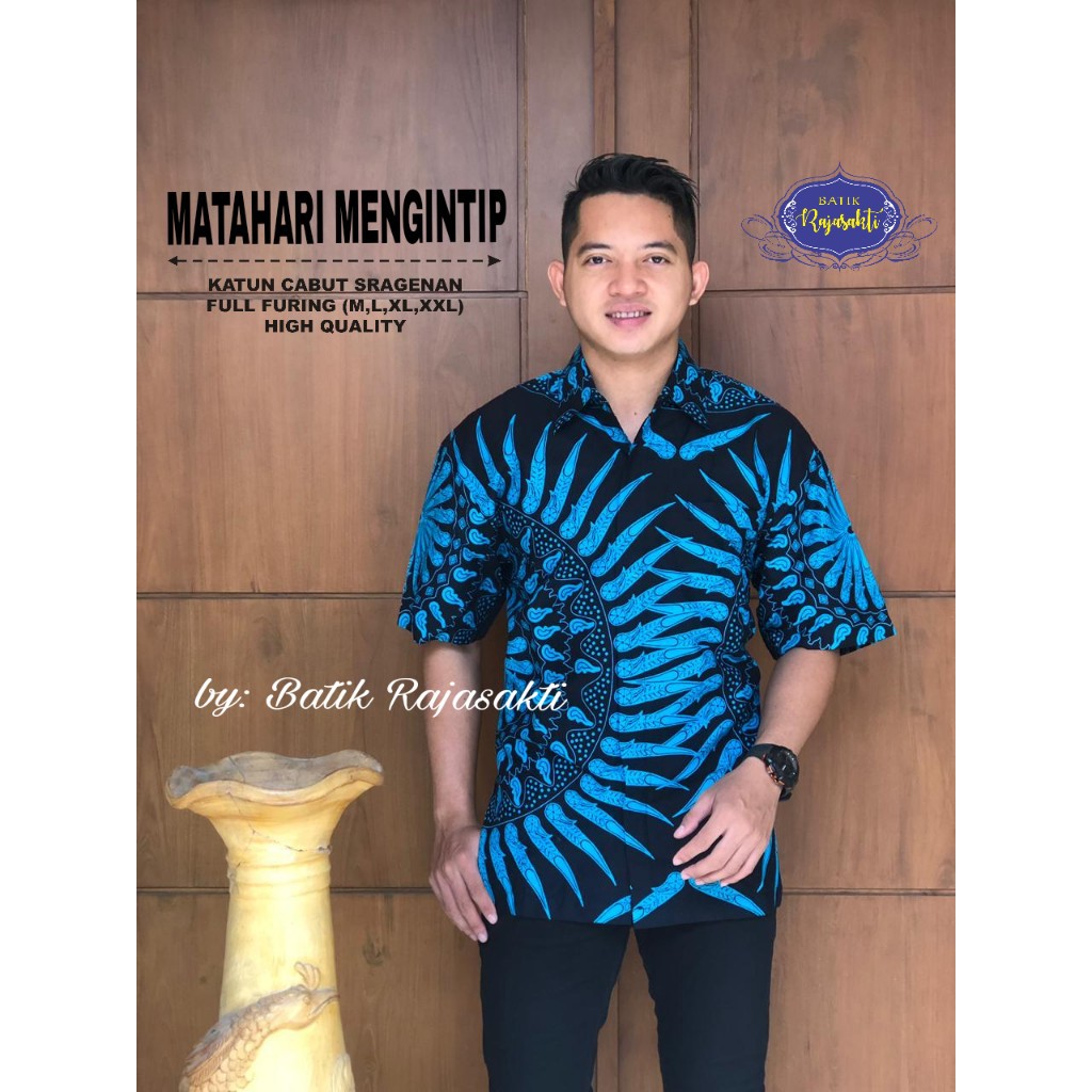 MATAHARI MENGINTIP MOTIF BY BATIK RAJASAKTI || KEMEJA BATIK PRIA SOLO LENGAN PENDEK PREMIUM FULL FUR
