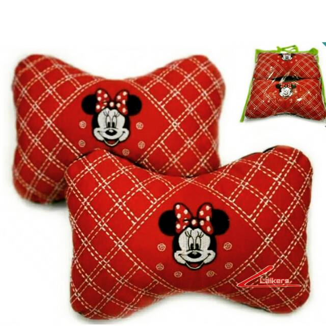 Bantal Mobil Headrest Minnie Mouse Merah