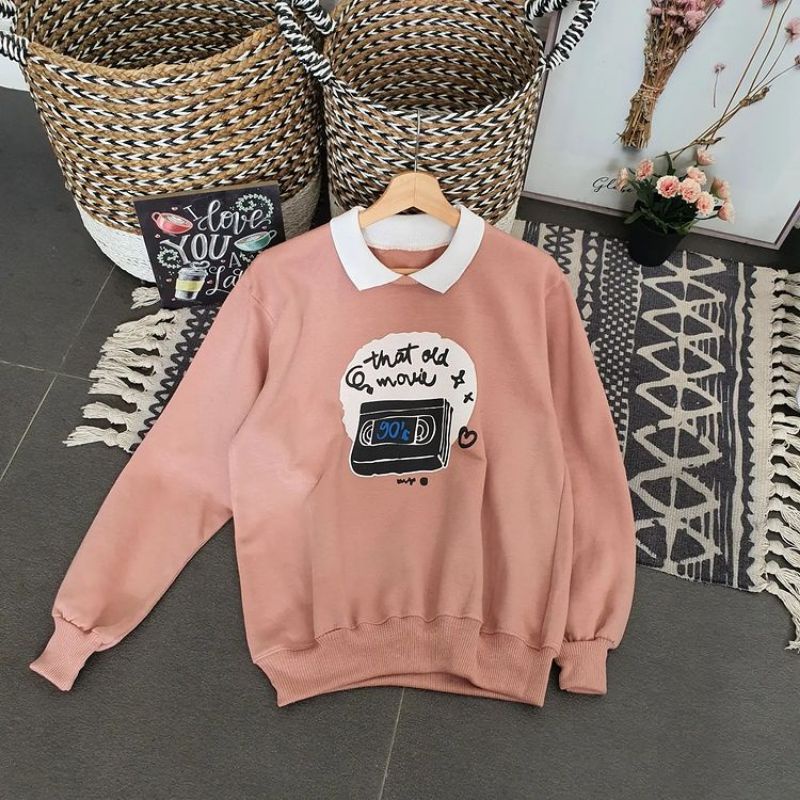 Sweater basic OLD MOVIE/FASHION kekinian/fashion wanita/sweater kerah murah