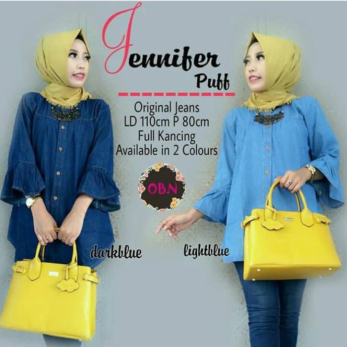 puff blouse - baju atasan wanita jeans tebal kancing depan bisa busui
