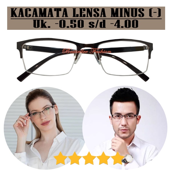 Kacamata Bingkai Setengah Lensa Minus Bahan Logam Plastik Bentuk Kotak Ukuran -0.50 s/d -4.00 Untuk Unisex NOCASE