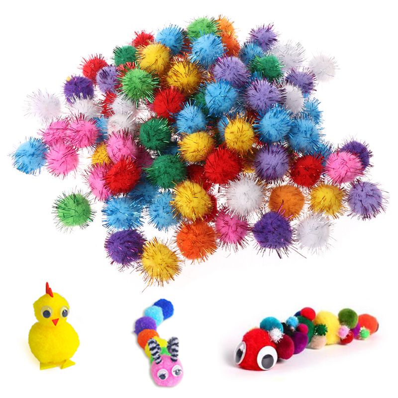 Mary 100Pcs 25mm Mini Fluffy Lembut Pom Pom Pompom Glitter Handmade Mainan Anak DI