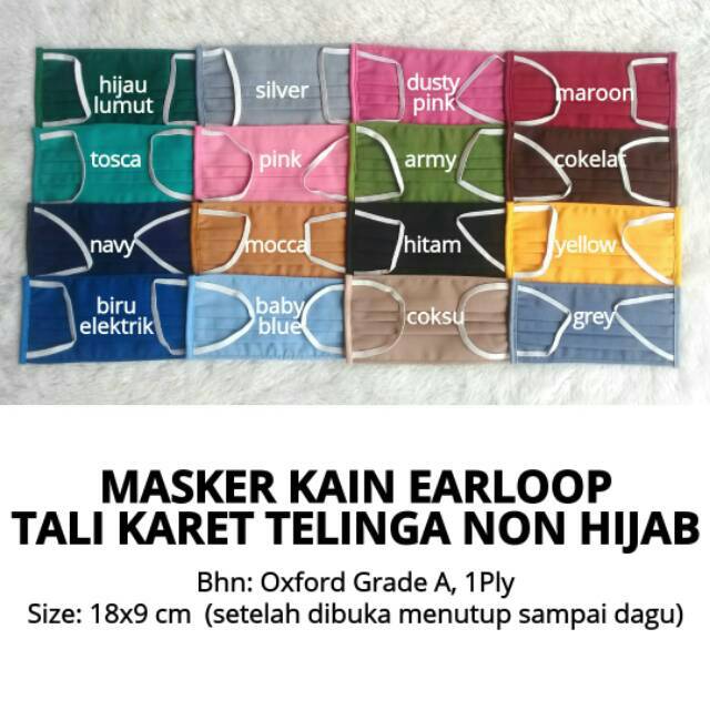 Masker Kain Earloop (Karet Telinga) Non Hijab Cantol di Telinga Oxford Grade A 1 Ply Tebal Murah