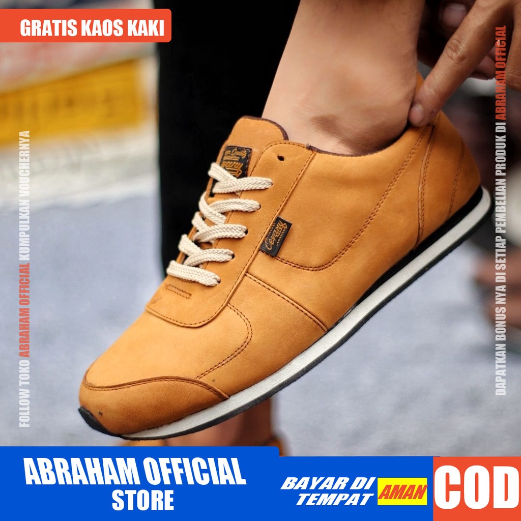 ABRHM MORLEY Sepatu Casual Sneakers Pria Sepatu Pria Casual Sneaker Kulit Asli Sepatu Cowok/Cowo Sepatu Kasual Semi Formal Kerja Running Kuliah Gaya Santai Keren Kekinian Original Murah Terlaris