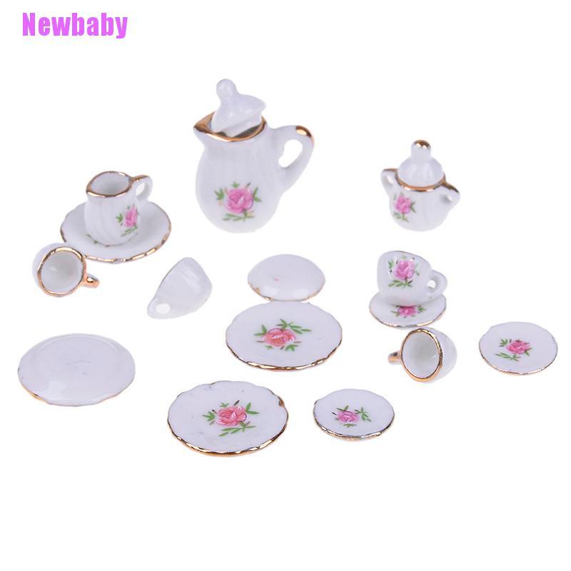 (Newbaby) 15 PCS Miniatur Peralatan Makan / Minum Teh Skala 1: 12 Bahan Keramik Untuk Rumah Boneka