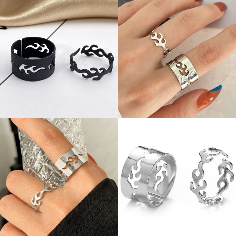 Cincin set pria wanita grunge punk rock style bentuk api flame