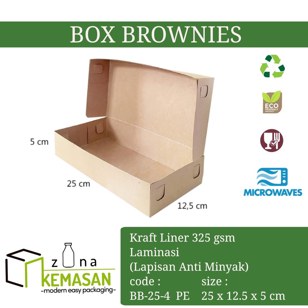 

KEMASAN BOX DUS KARDUS KOTAK BROWNIES BOLEN KUE ROTI NUGGET MARTABAK 25x12,5x5 cm KRAFT 325 gsm