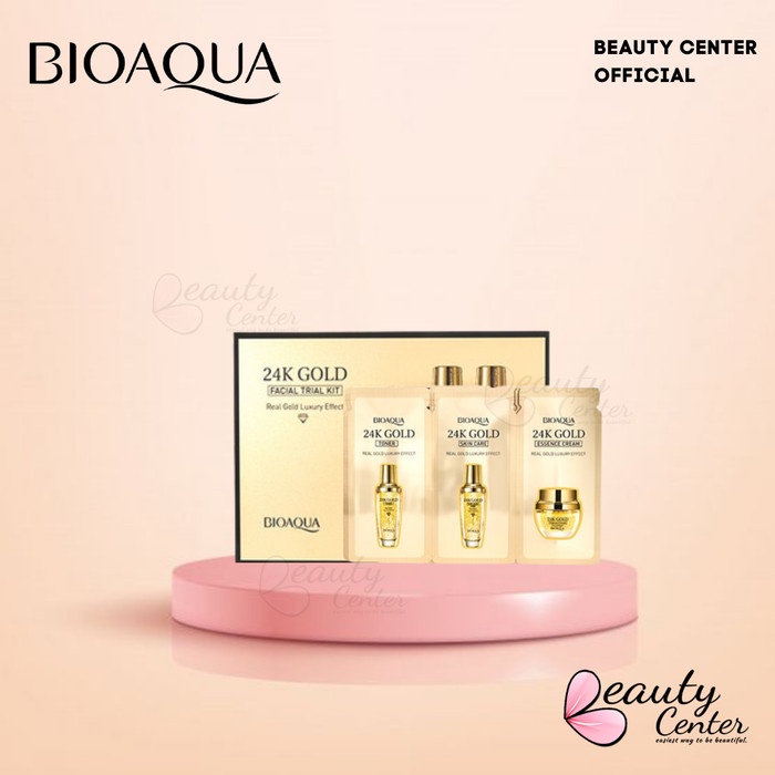 Paket Skincare Pelembab Wajah BIOAQUA 24K Gold Facial Trial Kit (3g+3g+3g) ×10pcs